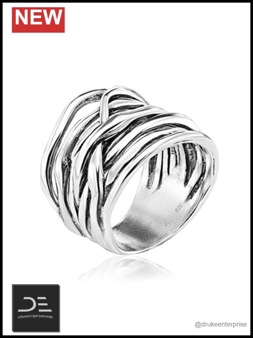 925 Sterling Silver Wrap Ring Vintage Multi Strand Artisan Statement